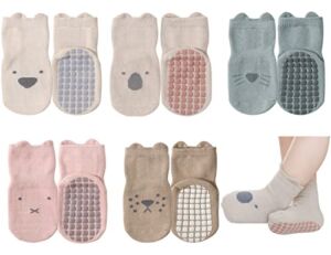 Toddlers No Slip Socks – Cute Cartoon Infant Baby Girls Socks with Grips Animal Kids Crew Length Slipper Socks All Weather 5 Pairs(M)