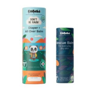 EmBeba Sensitive Skin Family Kit with ‘Don’t be Rash’ Diaper Balm + Adult Rescue Balm – Travel Friendly, Multi-Use Balms for Dry, Irritated, and Sensitive Skin