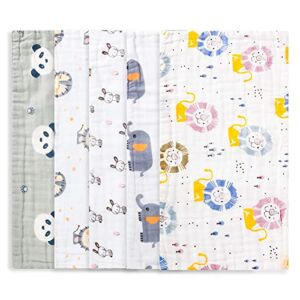 5 Pack Muslin Burp Cloths 6 Layers Super Absorbent Baby Burping Cloths Sets for Unisex 20 by 10 Inches Burp Rags 100% Organic Cotton