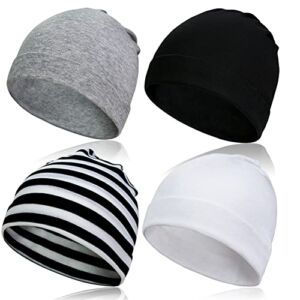 AIPESL 4 Pack Soft Cotton Newborn Hats, Unisex Cute Infant Beanie Caps for Baby Multicolour