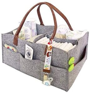 Baby Diaper Caddy Organizer, Foldable Felt Storage Bag Portable Nursery Storage Bin Felt Basket with Changeable Compartments, Car Travel Bag,Baby Wipes Bag Useful and Professional, as shown