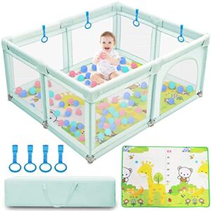 Baby Playpen, Playpen for Babies and Toddlers, Indoor & Outdoor Playard Kids Activity Center with Mat / Anti-Slip Base, Sturdy Safety Play Yard with Gate 50”x 50”x 27” (Nordic Blue)