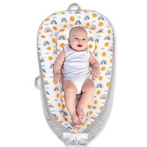 AOBABY Baby Lounger, Breathable Soft Cotton for Baby Sensitive Skin, Adjustable Infant Lounger Seat for Tummy Time, Newborn Essentials & Baby Shower Gift (Rainbow)