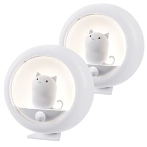 Cute Cat Motion Sensor Night Light (2 Pack), Cordless Rechargeable LED Night Light, Stick-Anywhere Closet Lights Stair Lights, Wall Lights for Hallway, Bedroom, Kids Room
