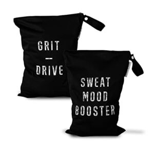 2pcs Sports Wet Dry Bags, Waterproof, Odor lock, Reusable, Machine Washable for Daycare of Wet Items – Travel Gym Yoga Sports Bag for Swimsuits or Wet Clothes (Sweat Mood Booster)