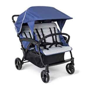 Gaggle Odyssey 4 Seat Quad Stroller with UV-Protecting Stroller Canopy and Bench Seats, 5 Point Harness for Added Safety, Foot Brake, Shock Absorbing All Terrain Tubeless Wheels (Blue/Black)