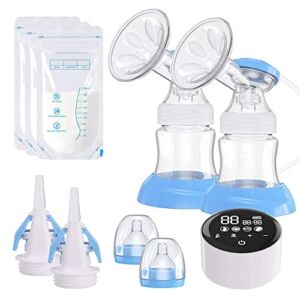 Alobeby Double Electric Breast Pump, Portable Anti-Backflow 4 Modes & 9 Levels 2 Adapters 10 Breastmilk Storage Bags 24mm Flange, Strong Suction Power Ultra-Quiet Pain-Free (FHIKB3)