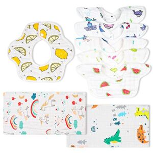 Baby Bibs, Muslin Bibs, Adjustable Bibs with Snaps, 360° Rotate Organic Bibs for Infants, Unisex Baby Bibs for Toddler, Super Soft Cotton & Absorbent Baby Bibs for Boys and Girls 8 Pack