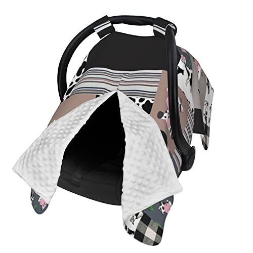 Personalized Cow Plaid and Cow Spot Baby Car Seat Canopy for Babies with Name, Custom Car Seat Covers for Girls Boys, Peekaboo Opening Minky Nursing Cover Infant Car Seat Canopies for Newborn | The Storepaperoomates Retail Market - Fast Affordable Shopping