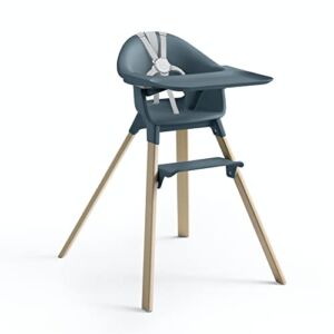 Stokke Clikk High Chair, Fjord Blue – All-in-One High Chair with Tray + Harness – Light, Durable & Travel Friendly – Ergonomic with Adjustable Features – Best for 6-36 Months or Up to 33 lbs