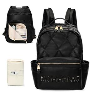 Diaper Bag Backpack Leather by miss fong,Baby Diaper Bag Backpack,Large Capacity Diaper Bag with Changing Station,Diaper Bag Organizer,Stroller Straps and Insulated Pockets(Black)