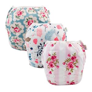 Free 3 Insert Washable & Reusable, Adjustable Cloth Diaper 3 Dry Feel Absorbent Soaker Pad with (3M-3Y)-Cherry Blossom + Heart + Floral- (Pack of 3) (3INSERT Free )