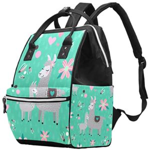 Teal Mama Llama Diaper Bag Backpack with Changing Bags for Baby Girls Boys girls Mommy Bag