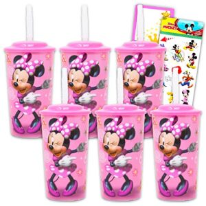 Disney Minnie Mouse Sippy Cup Set – 6 Pack Minnie Tumbler with Straw Bundle With Mickey Stickers and Princess Door Hanger (Minnie Cup for Toddlers Kids Adults)