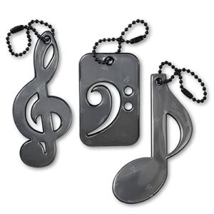 funflector Safety Reflector – Music Trio (Treble Clef, Bass Clef and Note) – Black – 3-Pack