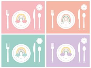 SharkBliss Montessori Placemat, Table Place Setting Etiquette Educational Placemat Set of 4 Rainbow Themed Montessori Placemat for Toddler Kid Children Baby Preschool Homeschool Dining Table Manners