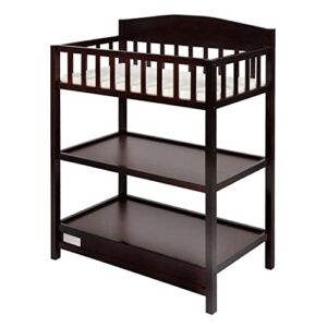 Baby Changing Table Nursery Station – w/Storage Nursery, Change Pad and Safety Rails & Strap for Changing Diaper & Clothes, Nursing, Interaction and Storage (Brown)