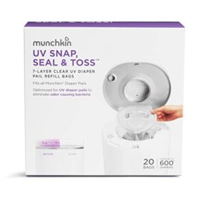 Munchkin UV Snap, Seal & Toss Diaper Pail Refill Bags, Holds 600 Diapers, 20 Count