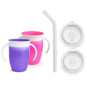 Munchkin Miracle 360 Trainer Cup with Straw and Sippy Lid, Pink/Purple, 7 Ounce