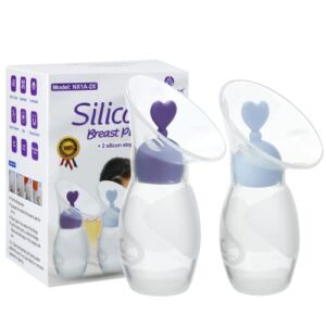 Amplim 2-Pack Food Grade Silicone Breast Pumps 4oz/100ml | Manual Breast Pump Milk Collector with Breastfeeding Milk Saver Stopper | FSA HSA | BPA PVC Lead and Phthalate Free | Purple Blue