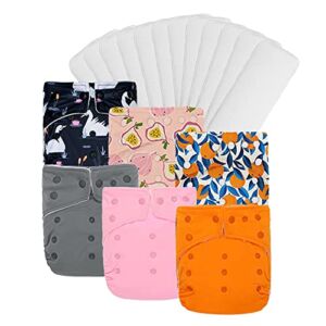 KAWAII BABY 6 Pack Pocket Cloth Diapers with 12 Inserts, Super Absorbent, Waterproof, Reusable, One Size Fit Babies 8-36 lb Go Green – Fantasyland
