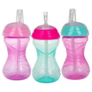 Nuby 3 Piece No-Spill Easy Grip Cup with Flex Straw, Clik It Lock Feature, Girl, 10 Ounce
