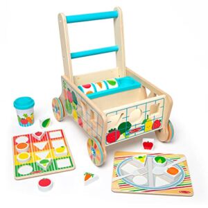 Melissa & Doug Wooden Shape Sorting Grocery Cart Push Toy and Puzzles – Pretend Play Grocery Toys, Sorting and Stacking Toys for Infants and Toddlers Ages 1+