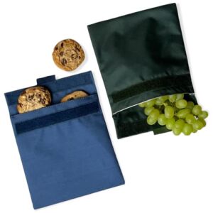 Yumbox Sandwich Bag / Snack Bag, Reusable Fabric, Washable, Food Safe, BPA Free, 8 x 7.5in – Navy & Fern Green (value pack of 2)