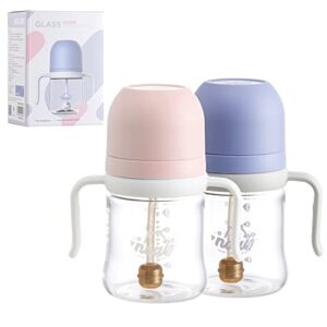 Nouri Glass Baby Bottles, Bottles for Breastfeeding Babies, Breast-Like Nipple for Natural Latch, Slow Flow, 6 oz（Purple/Pink Random Blind Box）