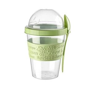 GanoOne Breakfast On the Go Cups, Take and Go Yogurt Cup with Topping Cereal or Oatmeal Container, Portable Lux Yogurt Cereal To-Go Container with Top Lid Granola & Fruit Compartment (Green)