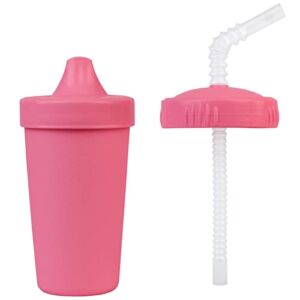 Re-Play 10 Oz. No Spill Cup with Convertible Straw Lid | Made in USA | One Piece Silicone Valve and Bendy Straws | Dishwasher Safe | BPA Free | Bright Pink | 1 Count