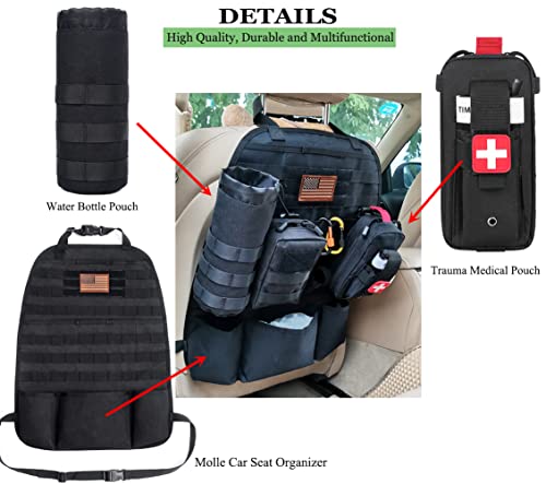Upgrade Tactical Molle Seat Back Organizer, Car Seat Organizer with 2 Detachable Pouches: Trauma Medical Pouch, Water Bottle Pouch, Vehicle Protector Organizers (Black) | The Storepaperoomates Retail Market - Fast Affordable Shopping