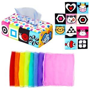 KAKIBLIN Tissue Box Toy for Babies Magic Tissue Box Baby Toy for Infants 0-36 Months Crinkle High Contrast Tissue Sensory Box Toys,Owl-1