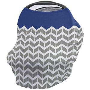Blue Geometric Chevron Gray Baby Car Seat Covers Breastfeeding Cover 26″ x 27.6″, Striped Classy Neutral Simple Modern Nursing Breastfeeding Covers for Shopping Cart, High Chair, Stroller Covers