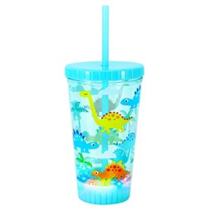 Gilano 16oz Kids Tumbler Water Drinking Bottle with LED Light Up – BPA Free, Straw Lid Cup, Reusable, Lightweight, Spill-Proof Water Bottle with Cute Design for Girls & Boys (Dinosaur)