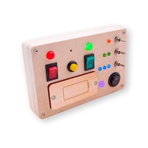 Disrerk LED Light Switch Busy Board Montessori Toy Button Busy Board Kids Wooden Control Panel Kids Toy Activity Sensory Board Fidget Toy for Toddlers 1 2 3 Year Old (A)