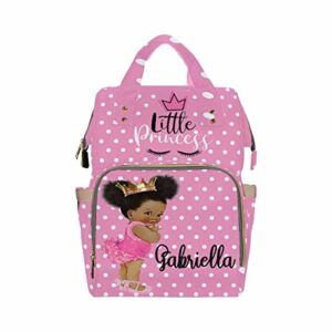 Customized Diaper Bag Backpack, Polka Dot African American Princess Girl Crown Personalized Backpack with Text Mummy Nappy Baby Bag School Bag Shoulders Bag Casual Daypack Daycare Travel Bag