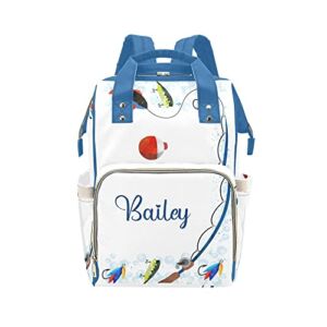 Funny Fishing Diaper Bags Backpack with Name Personalized Nursing Nappy Bag Travel Tote Bag Gifts