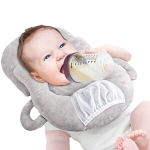 XOCOY Newborn Feeding Pillows,Bottle Holder for Baby, Multifunctional Portable Baby Feeding Pillows Detachable Self Feeding Lounger Baby Bottle Holder Infant Nursing Pillows(Gray)