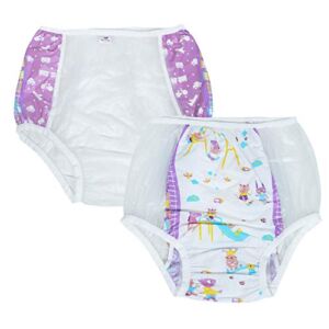 Adult Bbay Plastic Pants Adult Incontinence PVC Diaper Cover 2 Pieces (L, Purple)