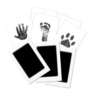 Baby Footprint Handprint Kit Clean Touch Ink Pad, 3 Pcs Pet Dog Paw Stamp Pad Print Kit, Safe Newborn Inkless Infant Hand and Footprint Ornament Kit, Doesn’t Touch Skin, Impression Memory Gift, Black