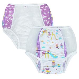 Adult Bbay Plastic Pants Adult Incontinence PVC Diaper Cover 2 Pieces (XXL, Purple)