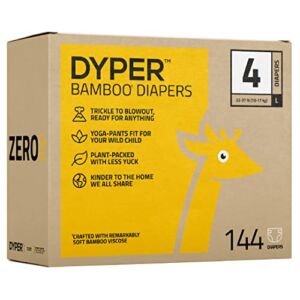 DYPER Viscose from Bamboo Baby Diapers Size 4 | Honest Ingredients | Cloth Alternative | Day & Overnight | Made with Plant-Based* Materials | Hypoallergenic for Sensitive Newborn Skin, Unscented 144Ct