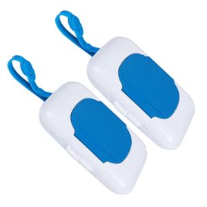DOITOOL 2Pcs Portable Wipe Dispenser Wet Wipe Holder with Lid Refillable Baby Tissue Case for Baby Stroller Travel Bathroom (Blue)
