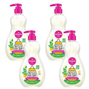 Baby Bottle Soap & Dish Soap by Dapple Baby, Citrus, 16.9 Fl Oz Bottle (Pack of 4) – Plant Based Dish Liquid for Dishes & Baby Bottles – Hypoallergenic Soap, Liquid Soap