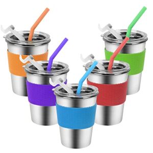 Kids Stainless Steel Cups with Silicone Straws and Lids, Spill-proof Metal Tumblers for Kids Dishwasher Safe,Toddler Cups with Heat-insulated Sleeves for Outdoors and Indoor Activities.5 Pack 12oz