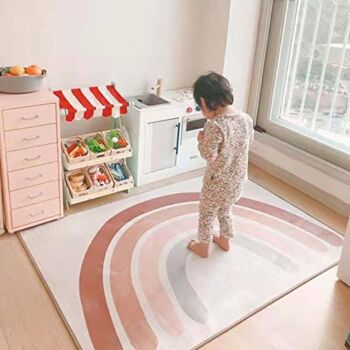 Poowe Tummy Time Playmat Nursery Rug, Safe, Stylish, and Comfortable Crawl Mat for Bedroom or Living Room Floor, Cute Boho Rainbow Design for Toddler Playroom or Kids Decor, 2.6×4 Ft | The Storepaperoomates Retail Market - Fast Affordable Shopping