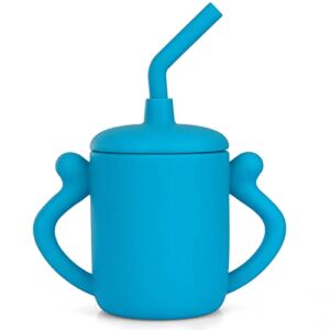 Sippy Cup Baby Straw Cup Soft Silicone Straw Toddler Cups,Food Snack and Trainer Cup,Spill Proof and Non-Slip Handles,Drop Proof, Microwave,Dishwasher and Freezer -180ml/6 oz (Blue)