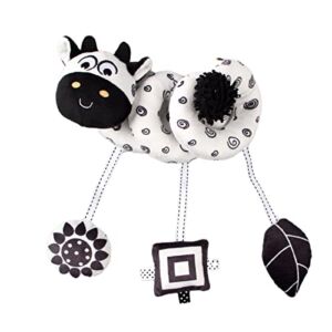 Baby Hanging Stroller Toy, Animal Spiral Plush Circle Activity Car Seat Travel Toys, Black and White Squeak Early Educational Toy for Newborn Boys or Girls