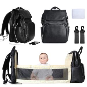 Leather Diaper Bag Backpack with Changing Station, Large Diaper Bag Multifunctional Diaper Bag Baby bags for boys Travel Backpack, Baby Shower Gifts